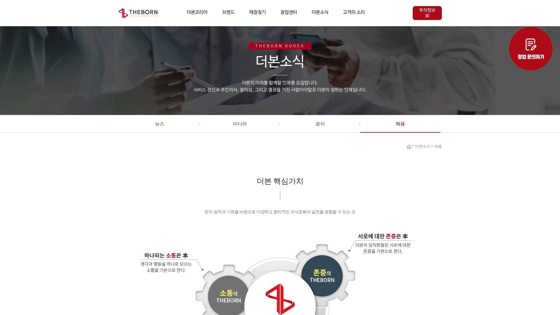 더본코리아 채용공고 홈페이지